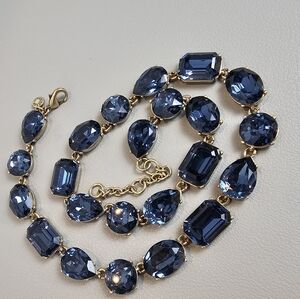 [J. Crew] Blue Crystal Multi Shaped Riviere Gold Toned Statement Necklace